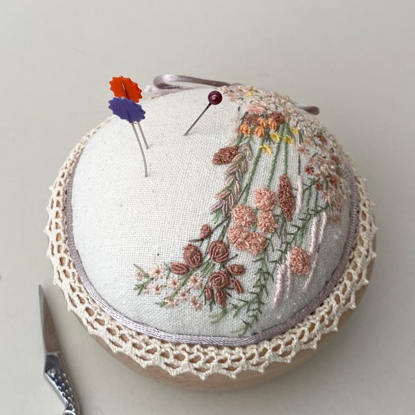 Pincushion, embroidered pin cushion, keepsake gift for the sewing room