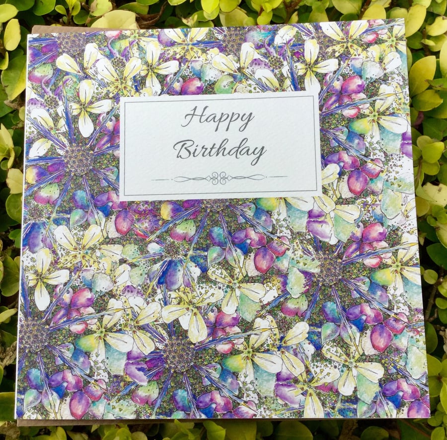 Coastal Britain Hydrangea & Sea Thistle Happy Birthday Card