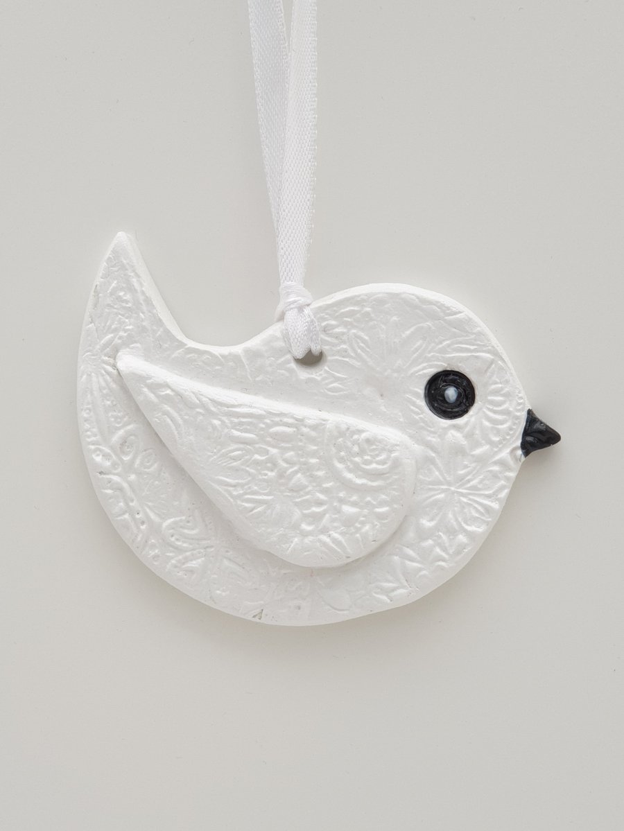 SALE White clay bird hanging decoration, wedding decor