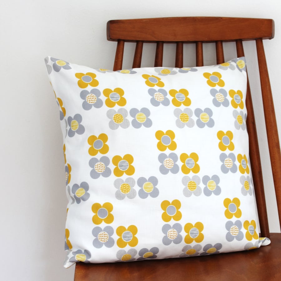 Mod Flower Mango Yellow Fabric Cushion
