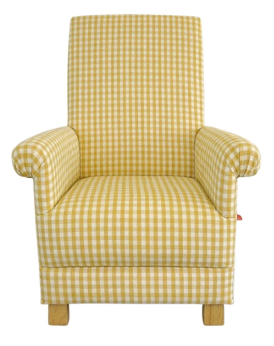 Yellow Gingham Fabric Adult Armchair Chair Checked Accent Nursery Small Lemon