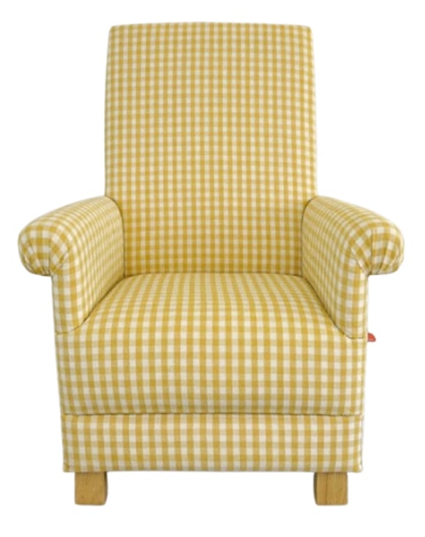 Yellow Gingham Fabric Adult Armchair Chair Checked Accent Nursery Small Lemon