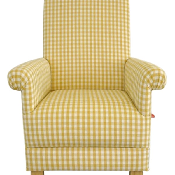 Yellow Gingham Fabric Adult Armchair Chair Checked Accent Nursery Small Lemon