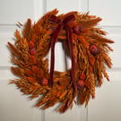 Handmade Autumn Dried Grain & Poppy Head Wreath (30cm) – Rust Harvest Decor