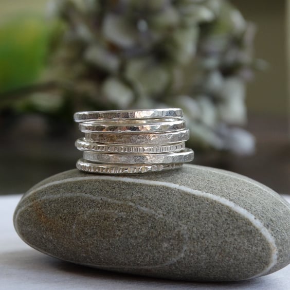 Silver stacking rings - hammered stacking rings 