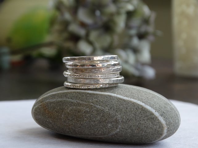 Silver stacking rings - hammered stacking rings 