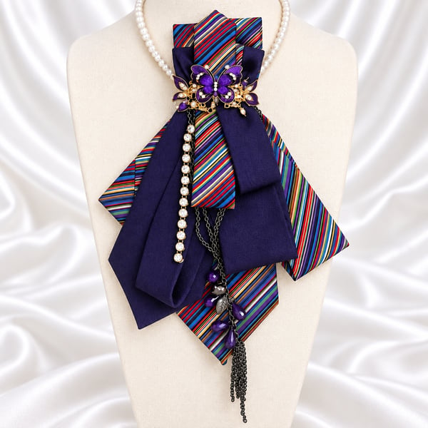Purple Butterfly Upcycled Necktie Statement Necklace