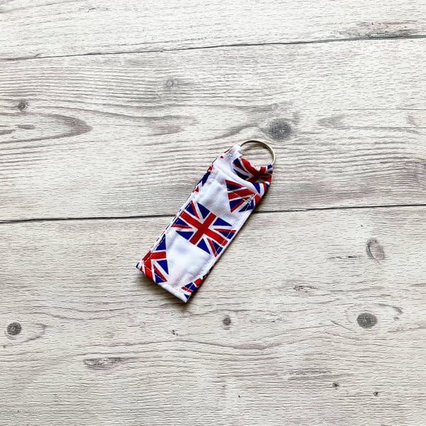 Great Britain, Union Jack themed fabric lip balm keyring.