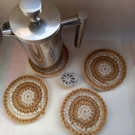 Hemp and jute crochet coasters