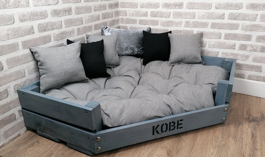 XL Personalised Rustic Grey Wooden Corner Dog B... - Folksy
