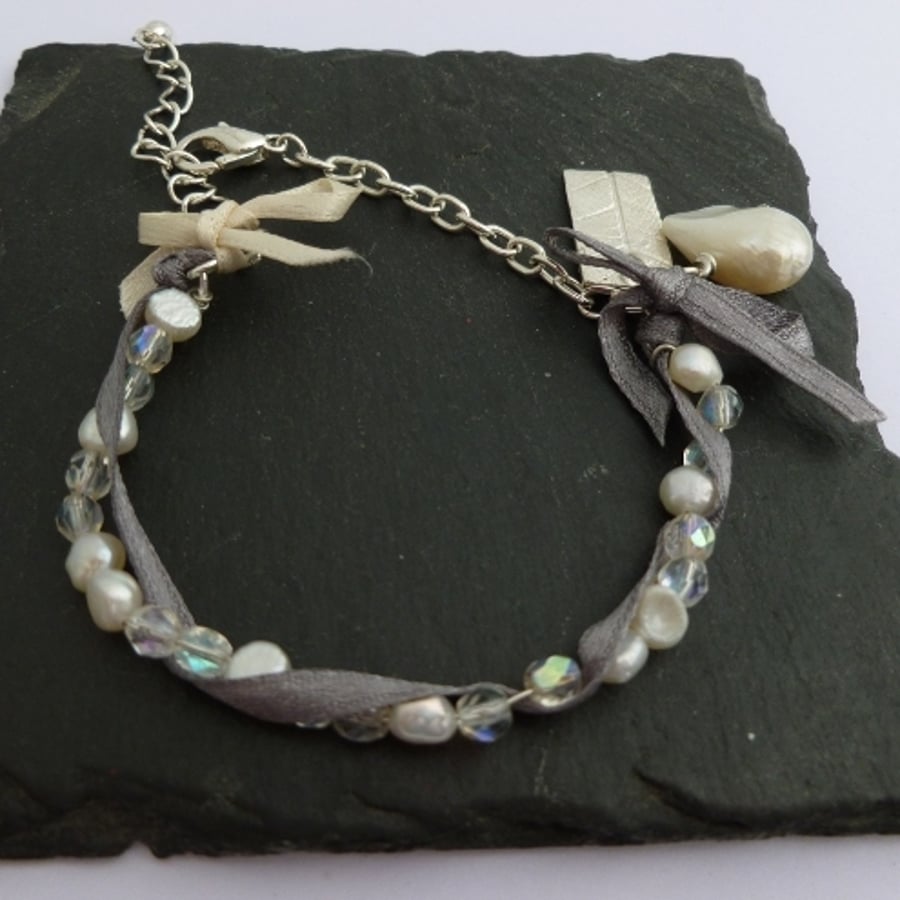 Precious Metal Clay & Pearl Charm Bracelet