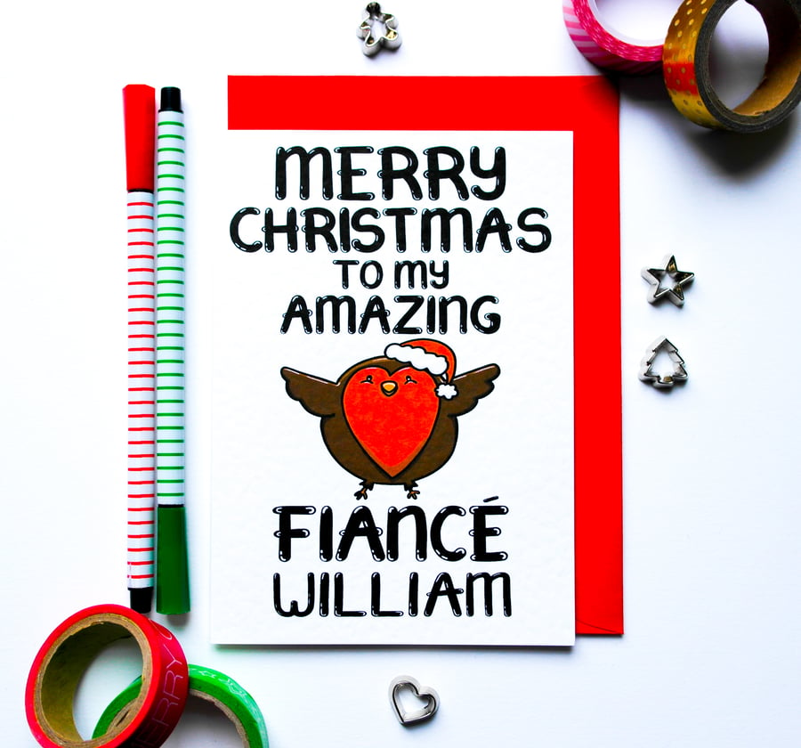 Fiance Christmas Card, Pesonalised Christmas Card Fiance