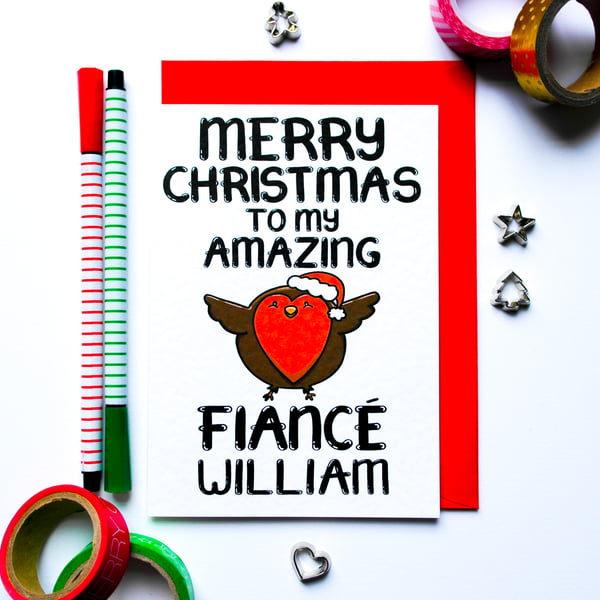 Fiance Christmas Card, Pesonalised Christmas Card Fiance