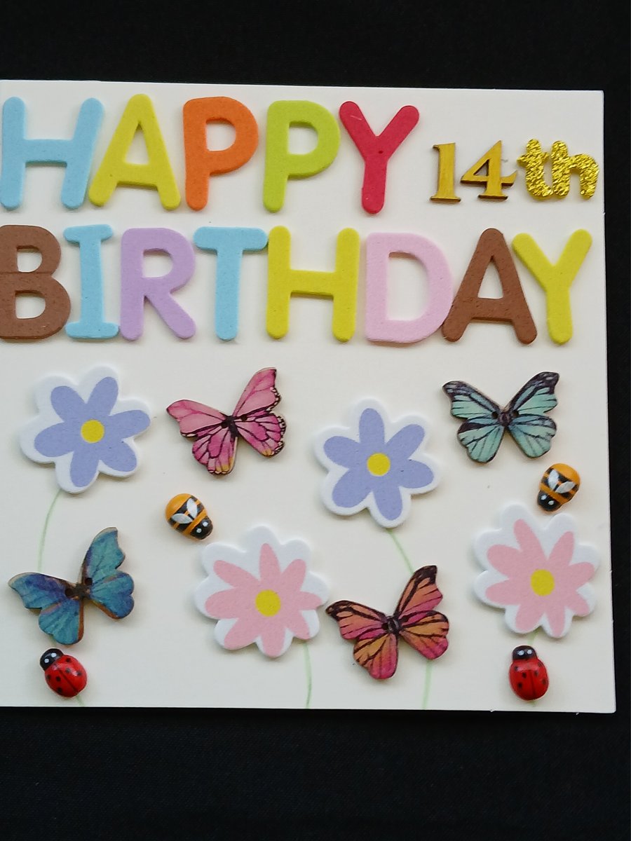 Handmade 14th birthday card 