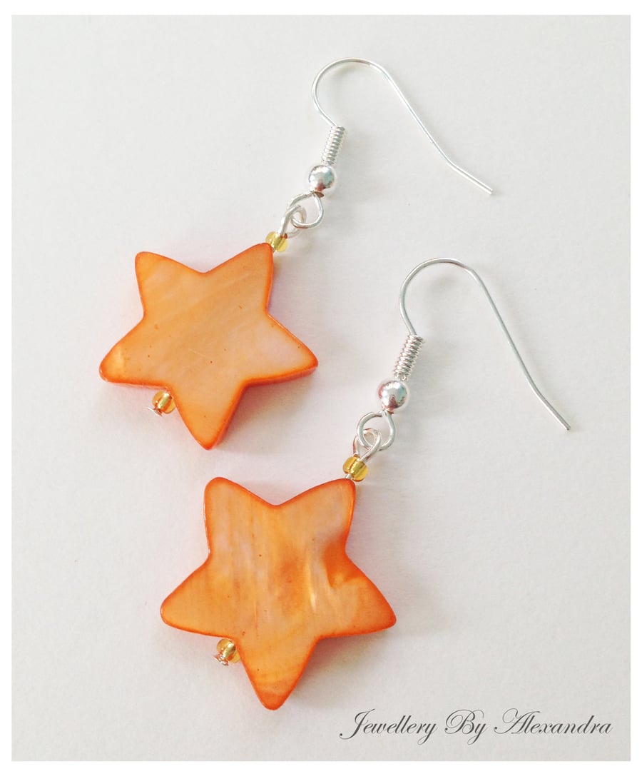 Star Shell Earrings - Orange