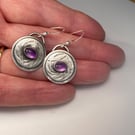 Amethyst and silver disc earrings