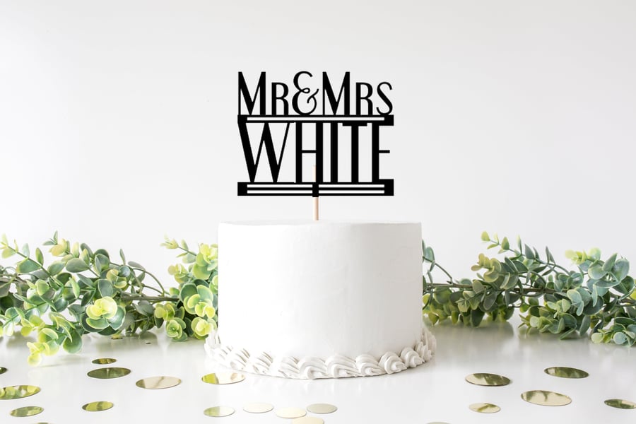 Personalised Mr and Mrs 1920s Wedding Cake Topper