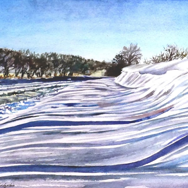 Winter Snow Banks Watercolour Original Painting 