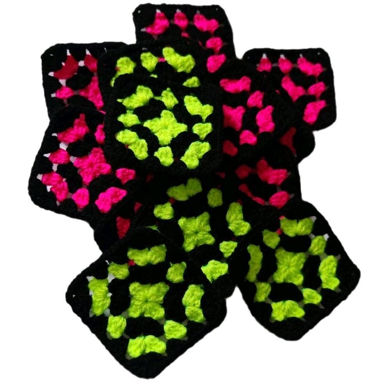Handmade Crochet Granny Squares Midnight Leopard Glow, 3-Inch