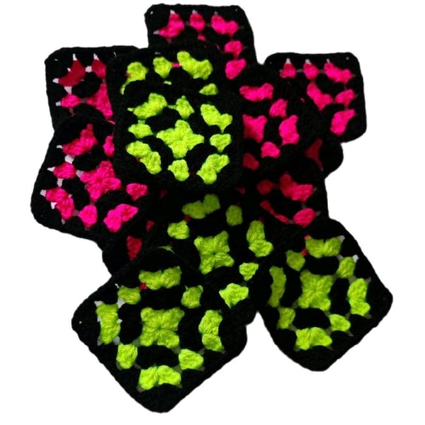 Handmade Crochet Granny Squares Midnight Leopard Glow, 3-Inch