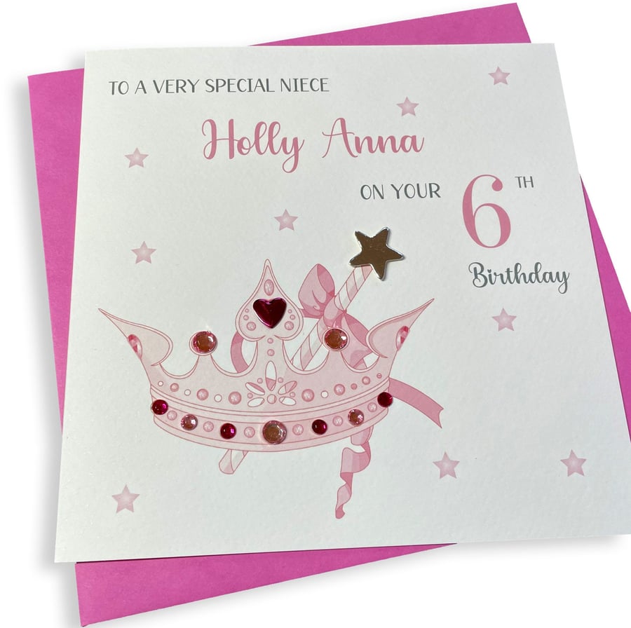 Personalised Princess Crown Birthday card Any Age, Name or Wording 4th 5th 6th 7