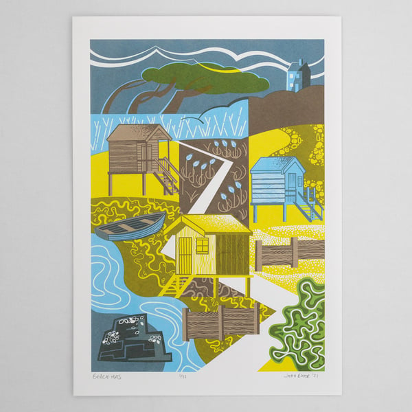 "Beach Huts" limited edition hand pulled screen print