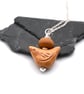 red brown ceramic bird pendant necklace