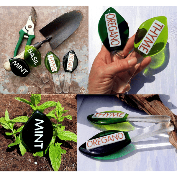 Handmade Fused Glass Leaf Shaped Plant Name Label 