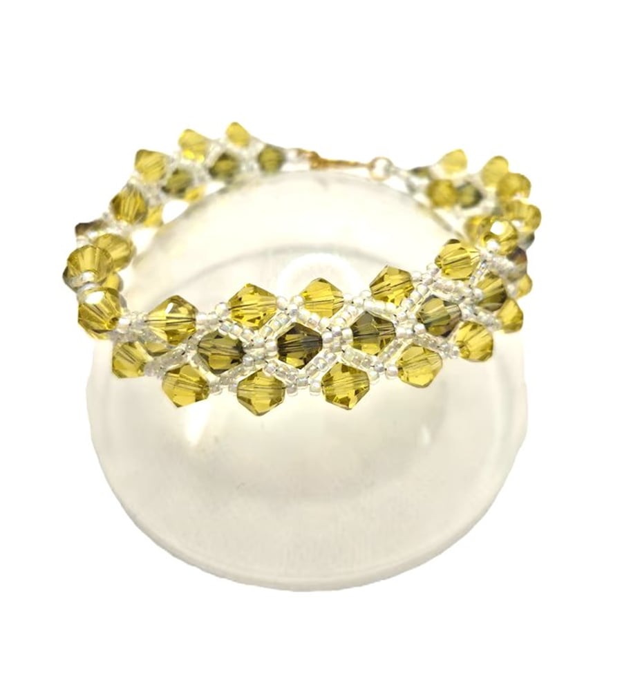 Image of Beaded bracelet made with two colour green Swarovski crystals 