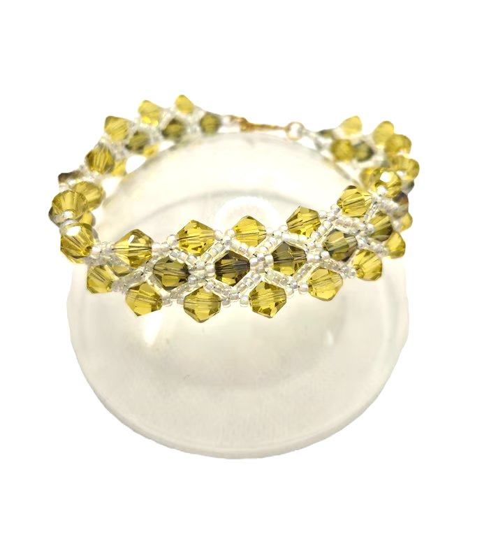 Beaded bracelet made with two colour green Swarovski crystals 