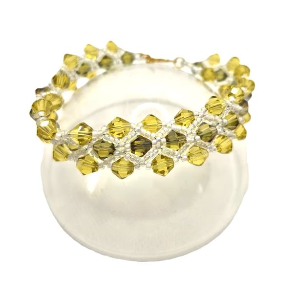 Beaded bracelet made with two colour green Swarovski crystals 