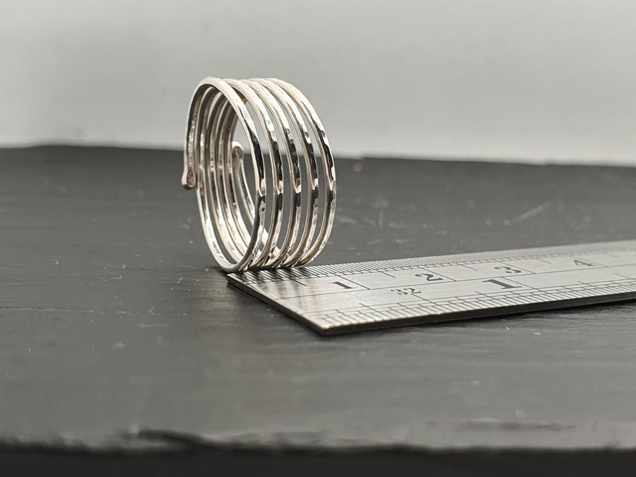 Hammered Sterling Silver Adjustable 5 Band Spiral Ring