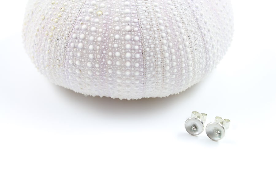 Tiny Silver Domed Disc Stud Earrings With Granulation