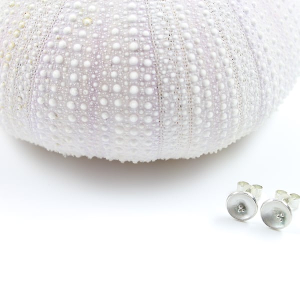 Tiny Silver Domed Disc Stud Earrings With Granulation