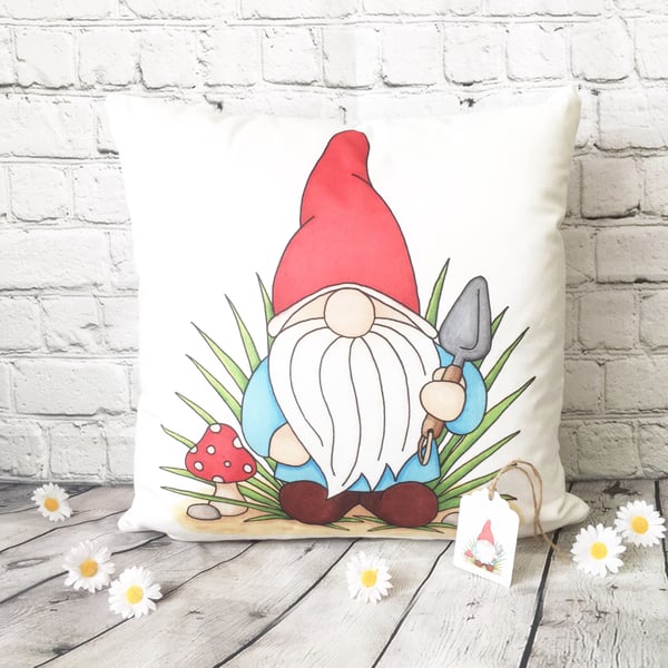 ‘Norm’ the Gardening Gnome Cushion Cover - Soft Cushion