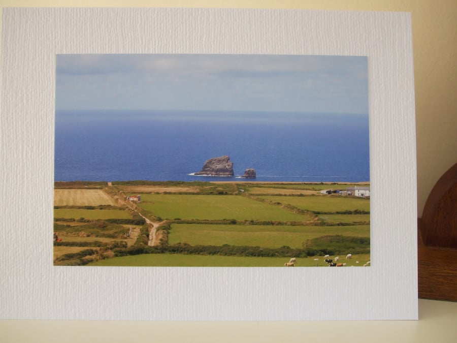 Greetings card with a photograph of Bawden Rocks, nr. St. Agnes, Cornwall.