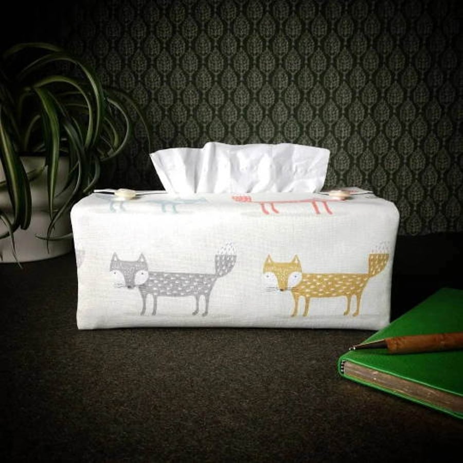 Rectangle Tissue Box Cover Size 'A' - Multi Colour Foxes