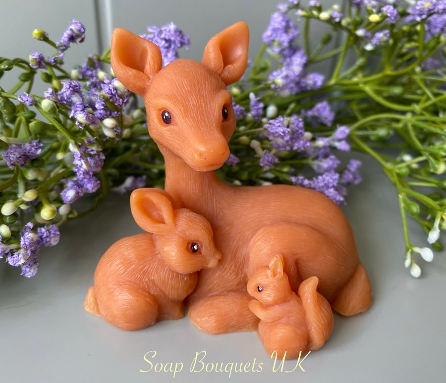 Enchanting Christmas Tale: Handmade Soap with Baby Reindeer, Bunny, and Squirrel