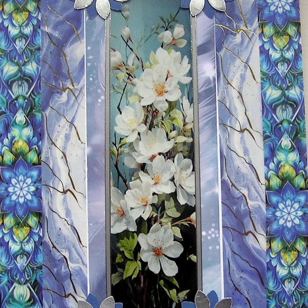 White Summer Blossom - Hand Crafted Decoupage Greeting Card - Blank 3075