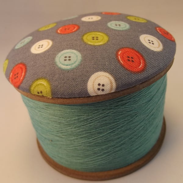 Buttons Fabric Cotton Reel Pin Cushion