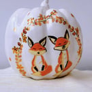 Hand Painted Fox Ceramic Pumpkin – Handmade Autumn Decoration with Gold