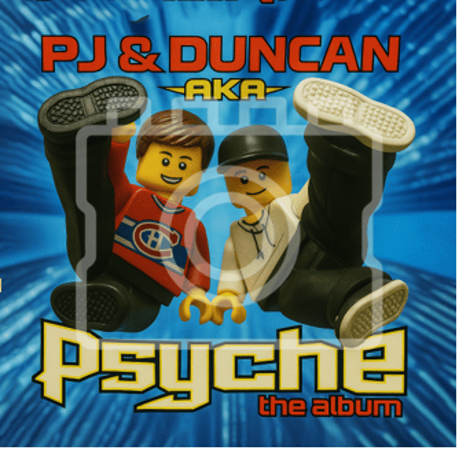 LEGO-Inspired PJ & Duncan AKA – Psyche 5x5" Print (Mounted for 9x9" Frame)