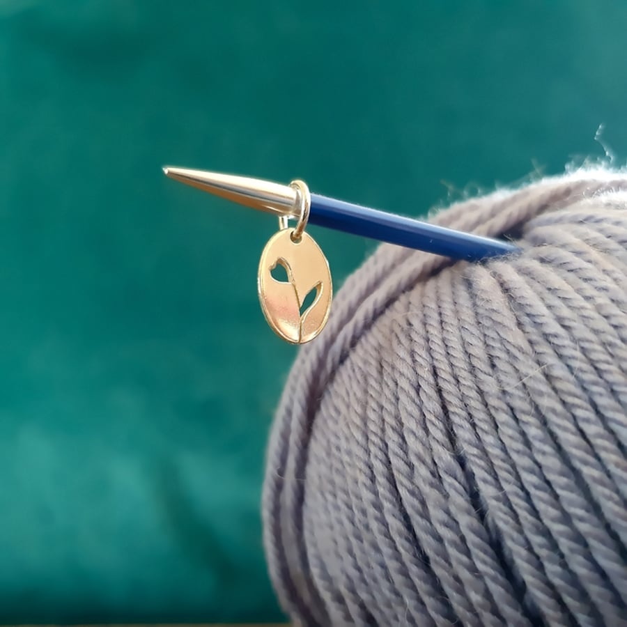 Hand-Pierced Flower Stitch Marker Pendant in Sterling Silver