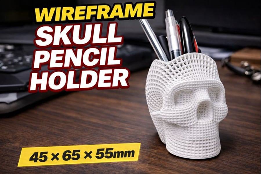 Wireframe Skull Pencil Holder - 45 - 65 - 55mm