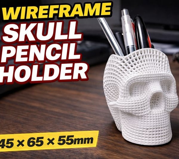 Wireframe Skull Pencil Holder - 45 - 65 - 55mm