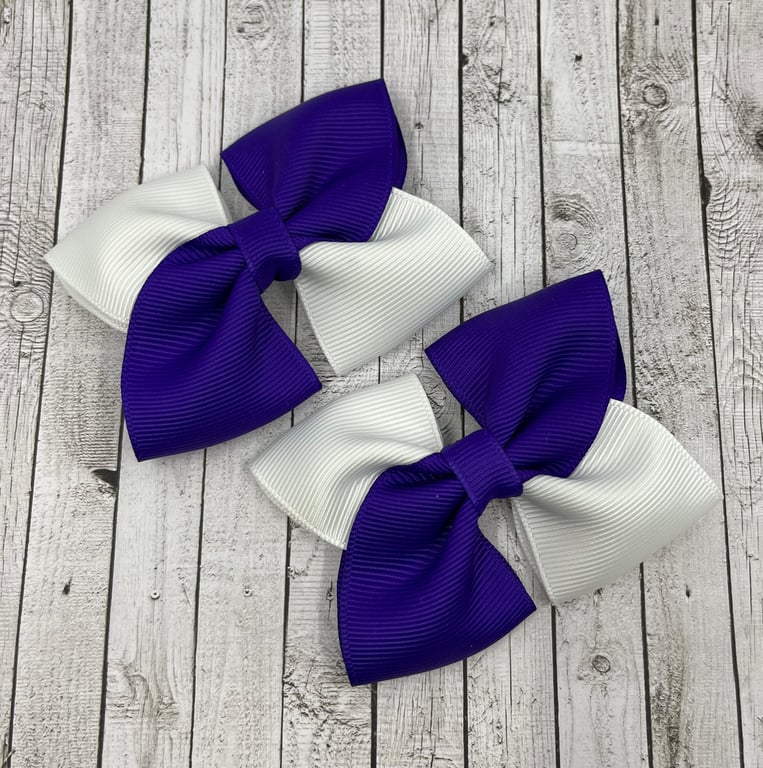 Purple and White Square Double with Bows on Clips (pair)