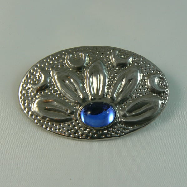 Pewter brooch ( blue cabochon flower)