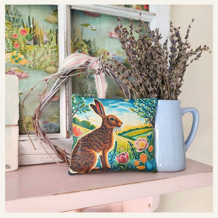 Hand Printed Fabric Lavender Sachet Decoration with Hare Print Design
