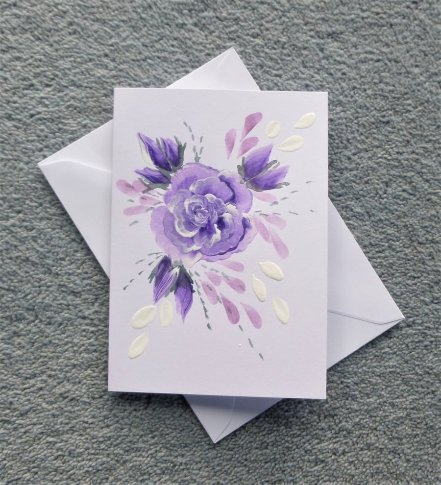 hand painted floral blank greetings card ( ref F 276 )