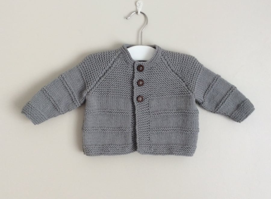 Hand knitted grey baby cardigan 